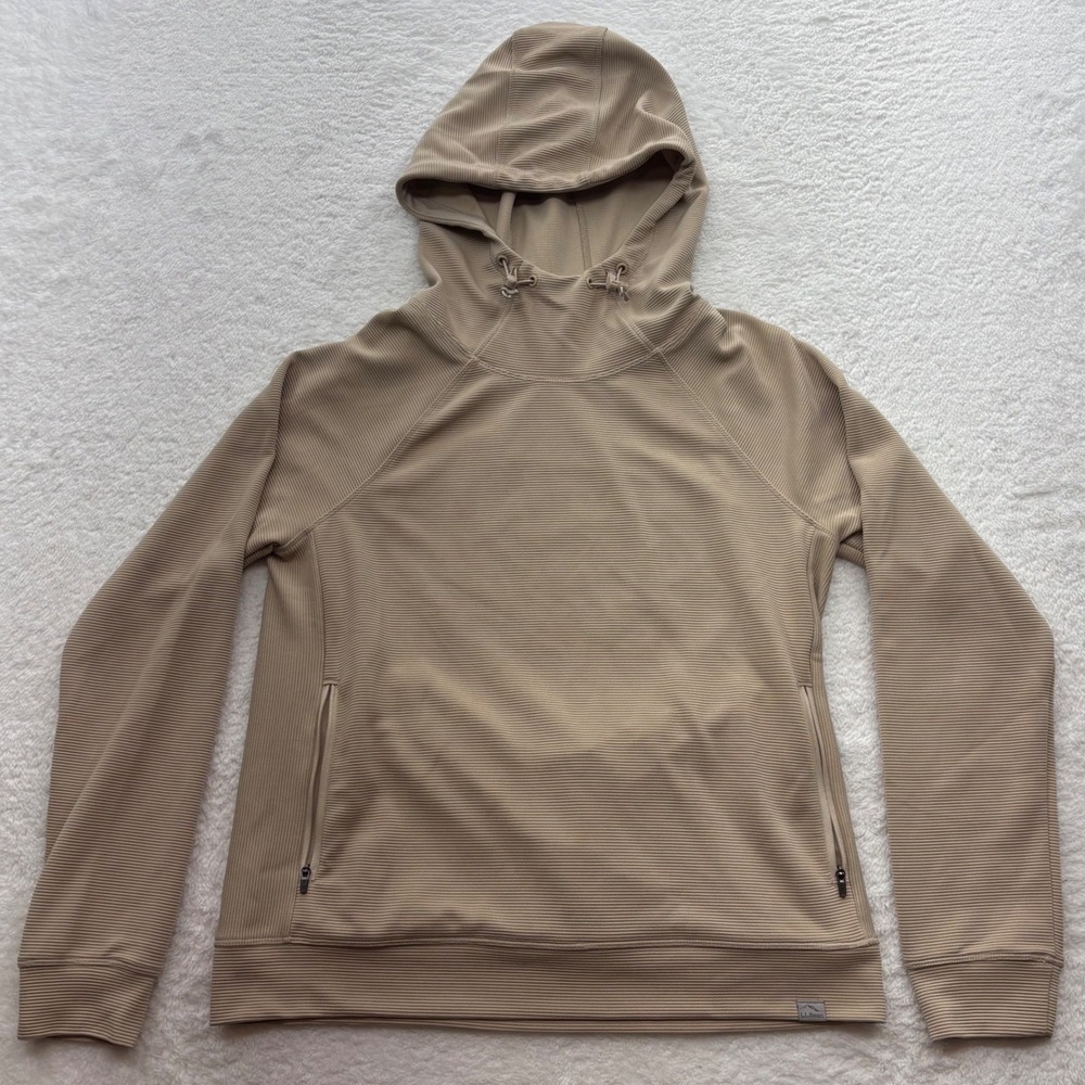 LL Bean Womens XS Pet Tan Ribbed Technical Pullover Scuba Hoodie 524270